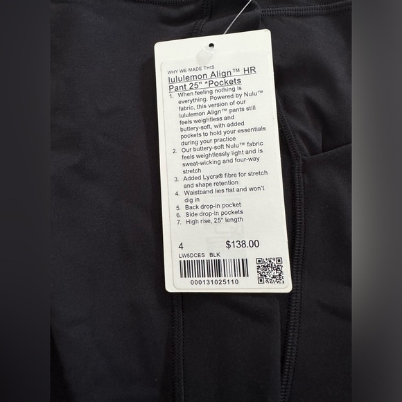 lululemon Align T™ HR
Pant 25" *Pockets ,Black,Size 4,Brand New - Picture 4 of 4